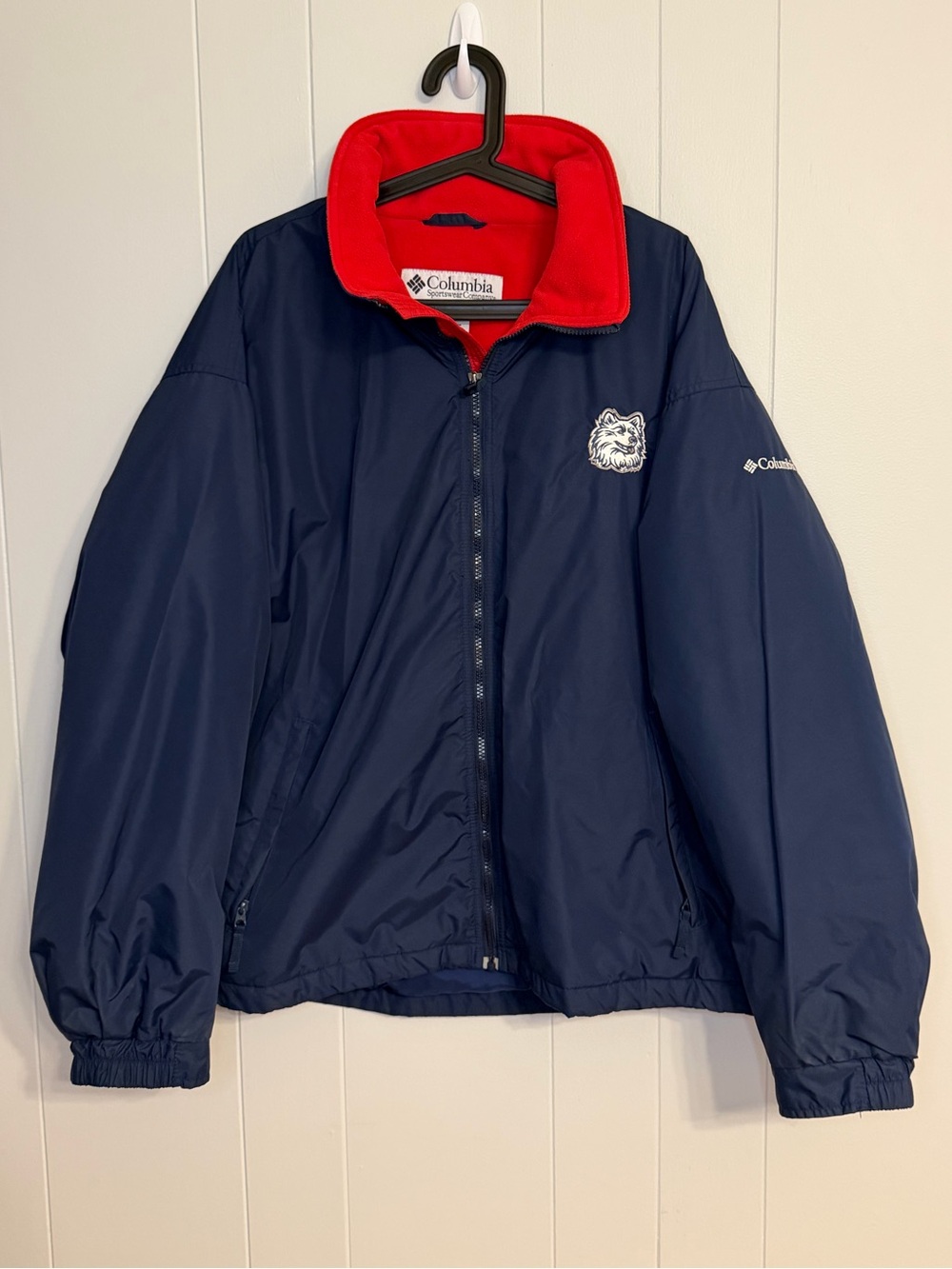 Vintage 90s UConn Huskies Columbia Jacket Mens Large Navy Blue Fleece Lined